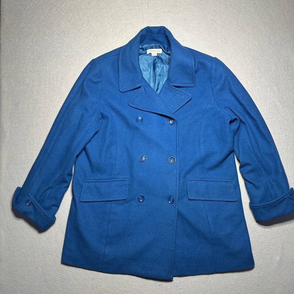 Coldwater Creek Blue Women's L Wool Double Breasted Mid Length Coat